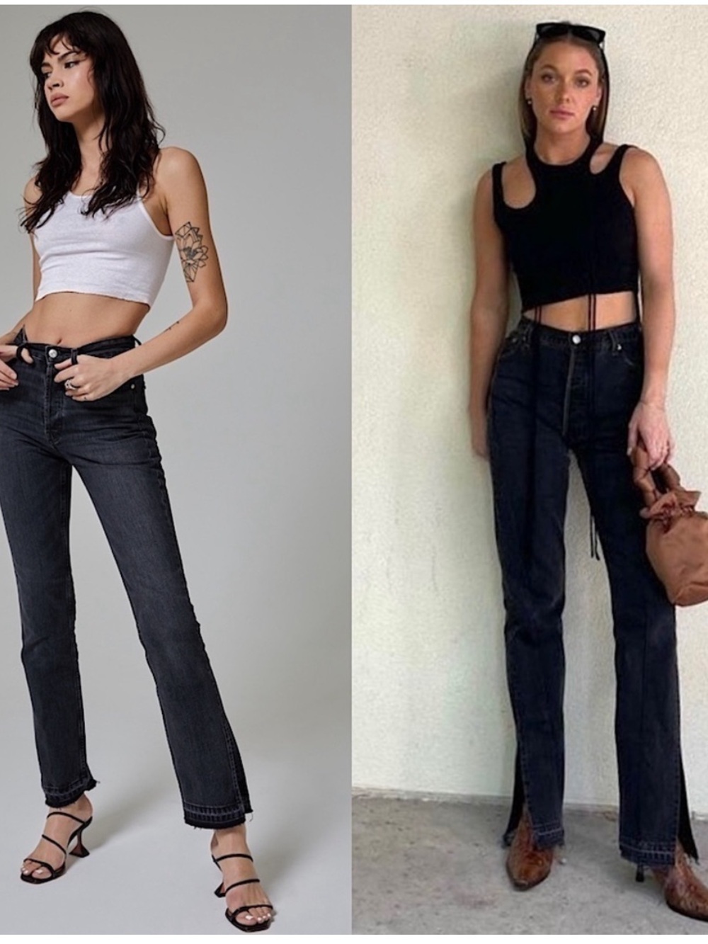EB Denim Jeans Unraveled Two Split Hem Flare in Grade School Washes Black